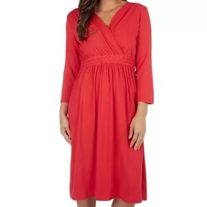 Harper 241 Womens 2X Pullover Knit Dress Red Braided Waistband Faux Wrap V-Neck